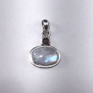 Moonstone and garnet pendant, sterling silver